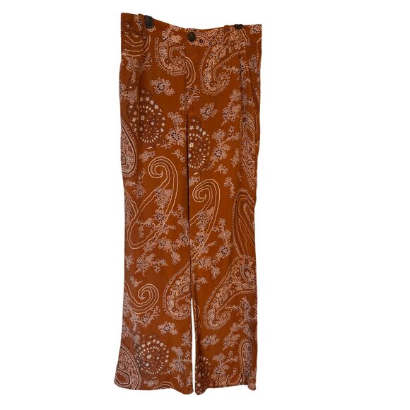 2/$30 ZARA XS Paisley Print Wide Leg Pants Rust/Brown Bohemian Style - Picture 1 of 15